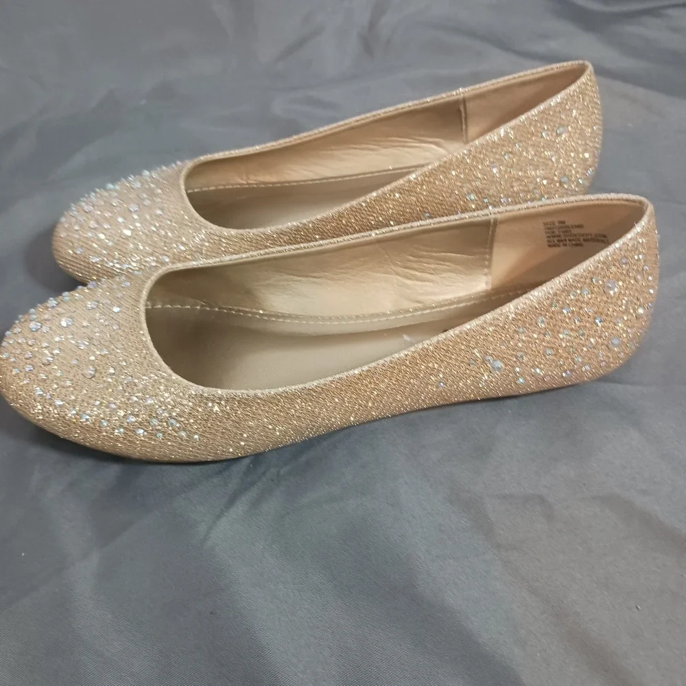 Hot Cakes Ballet Flats Womens 9M Gold Excellent Rhinestone Glitter Orleans
